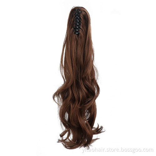 Long Wavy Light Brown Ponytail Claw Hair 24 Inch Long Wave Ponytail Extension Synthetic Wrap Around Drawstring Hair with 1Clips